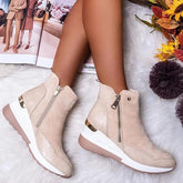 Winter High Top Vulcanize Shoes Women Platfrom Wedges Shoes Zipper Chunky-BS00974-Veeddydropshipping